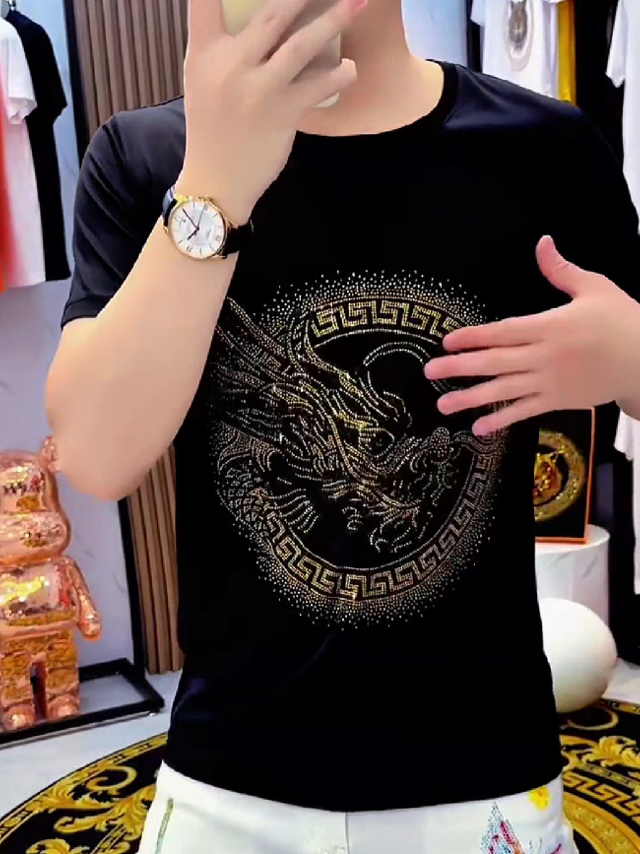 Men's Rhinestone Dragon Greek Key T-Shirt