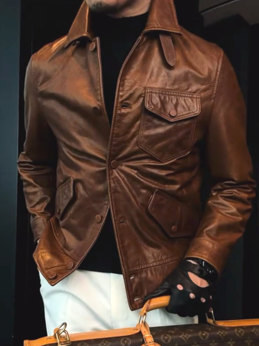 Classic Buttoned Leather Jacket