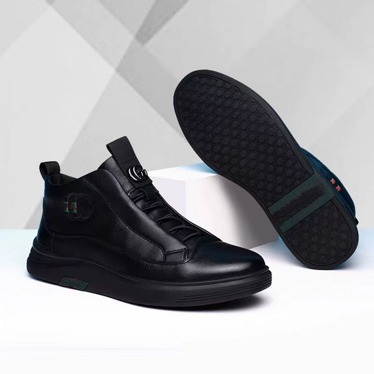 Pure Black Genuine Leather Lace-up Shoes