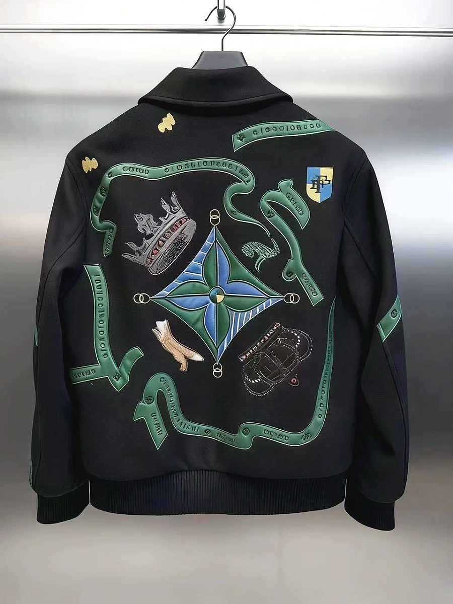 Embroidered Patchwork Zipper Jacket
