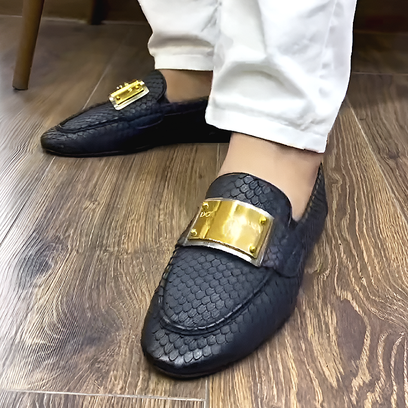 Men's Textured Leather Slip-On Loafer Shoes