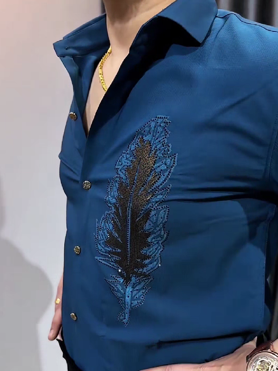 Feather Embroidered Dress Shirt