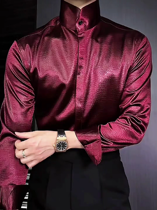 High Collar Textured Satin Shirt
