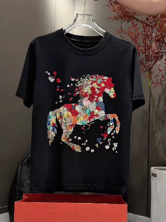 Floral Horse Rhinestone Tee