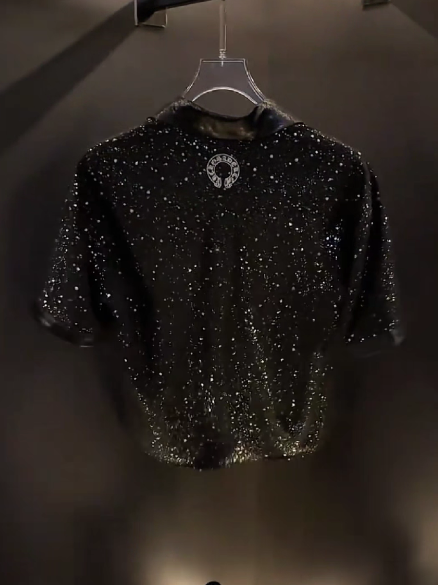 Men's Glitter Rhinestone Short Sleeve Shirt