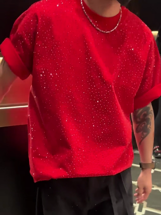 Men's Rhinestone Embellished Short Sleeve T-Shirt
