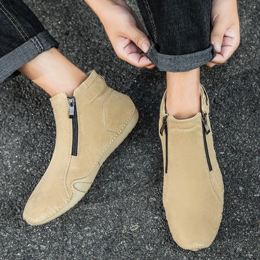 Men's Leather Zip-Up Ankle Boots with Textured Sole