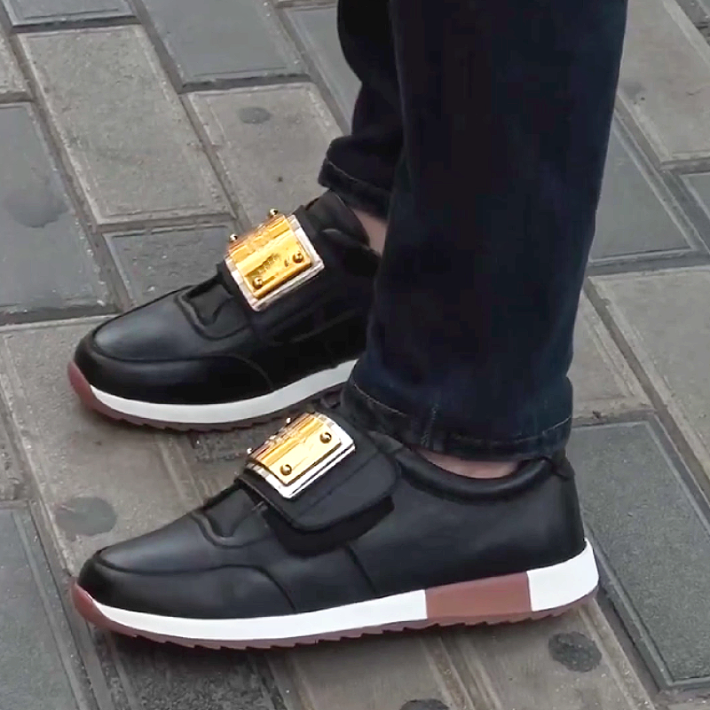 Men's Leather Slip-On Sneakers with Buckle Strap