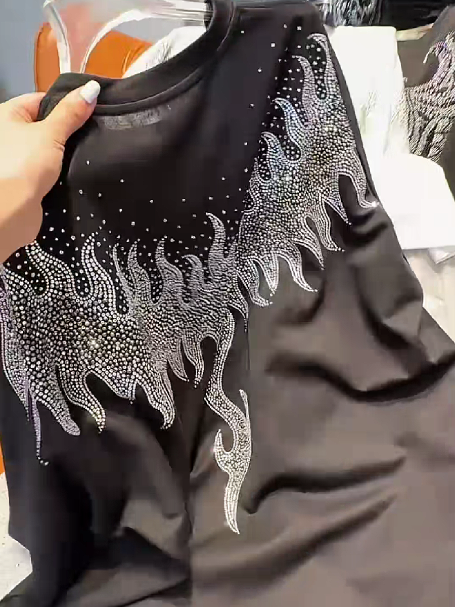 Men's Rhinestone Flame Graphic T-Shirt