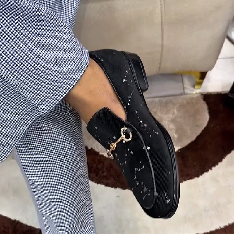 Men's Embellished Slip-On Dress Loafers with Buckle