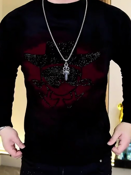 Sparkle Skull Print Knit Long Sleeve Top