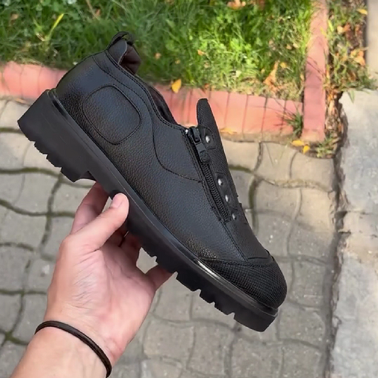 Men's Leather Slip-On Shoes with Side Zipper