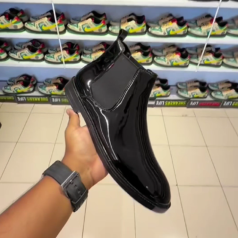Men's Patent Leather Chelsea Boots with Elastic Side Panels