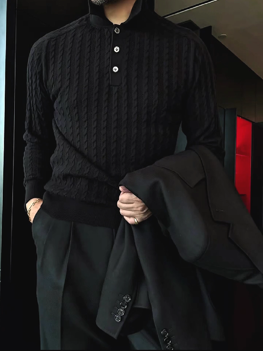Cable Knit Polo Sweater