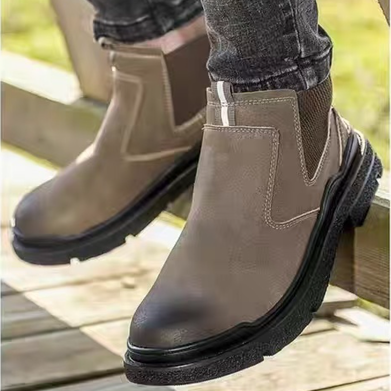 Suede Chelsea Work Boot with Rubber Sole