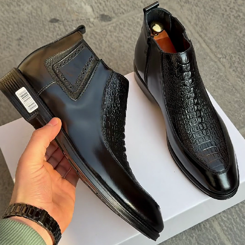 Black Croco Print Chelsea Boot