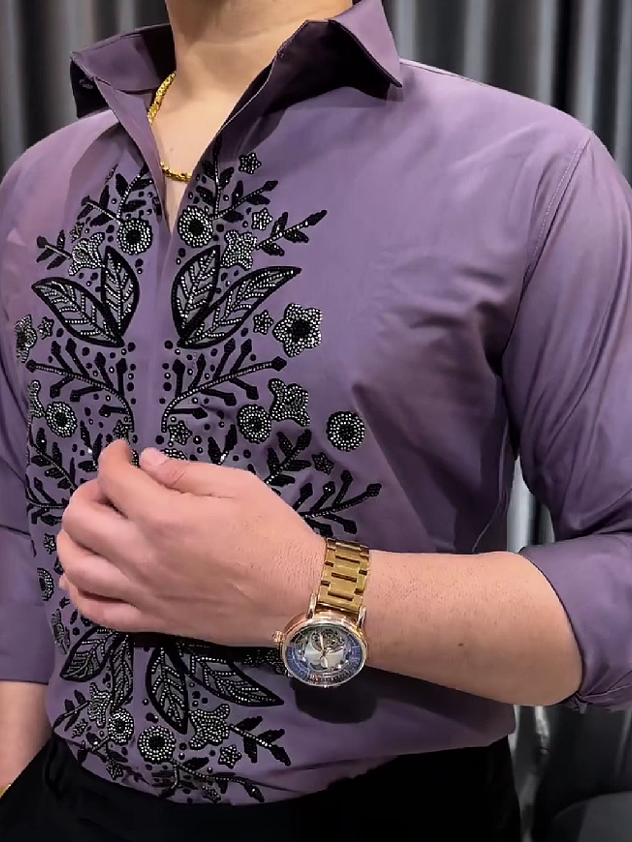 Floral Rhinestone Dress Shirt