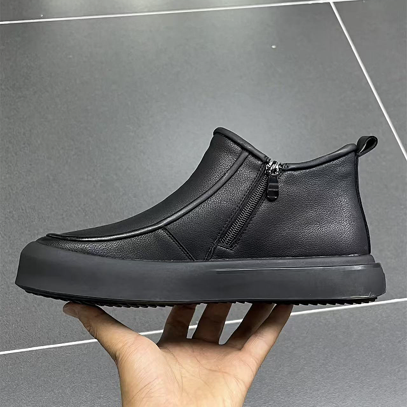 Black Leather Slip On Boot