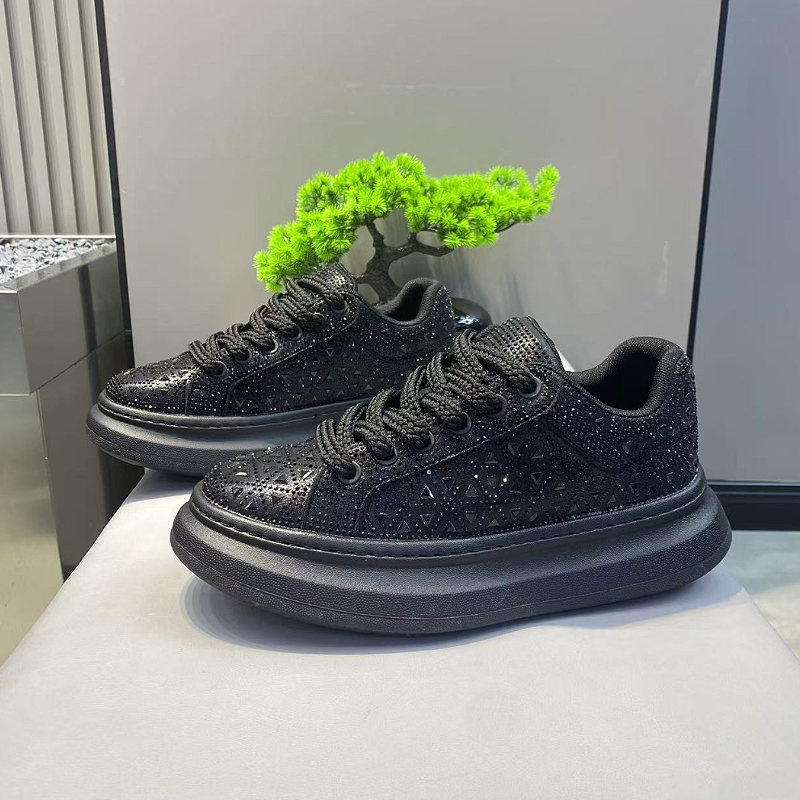 Shiny Black Crystal Sneakers