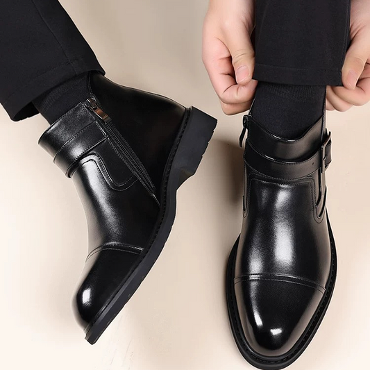 Black Buckle Leather Boot