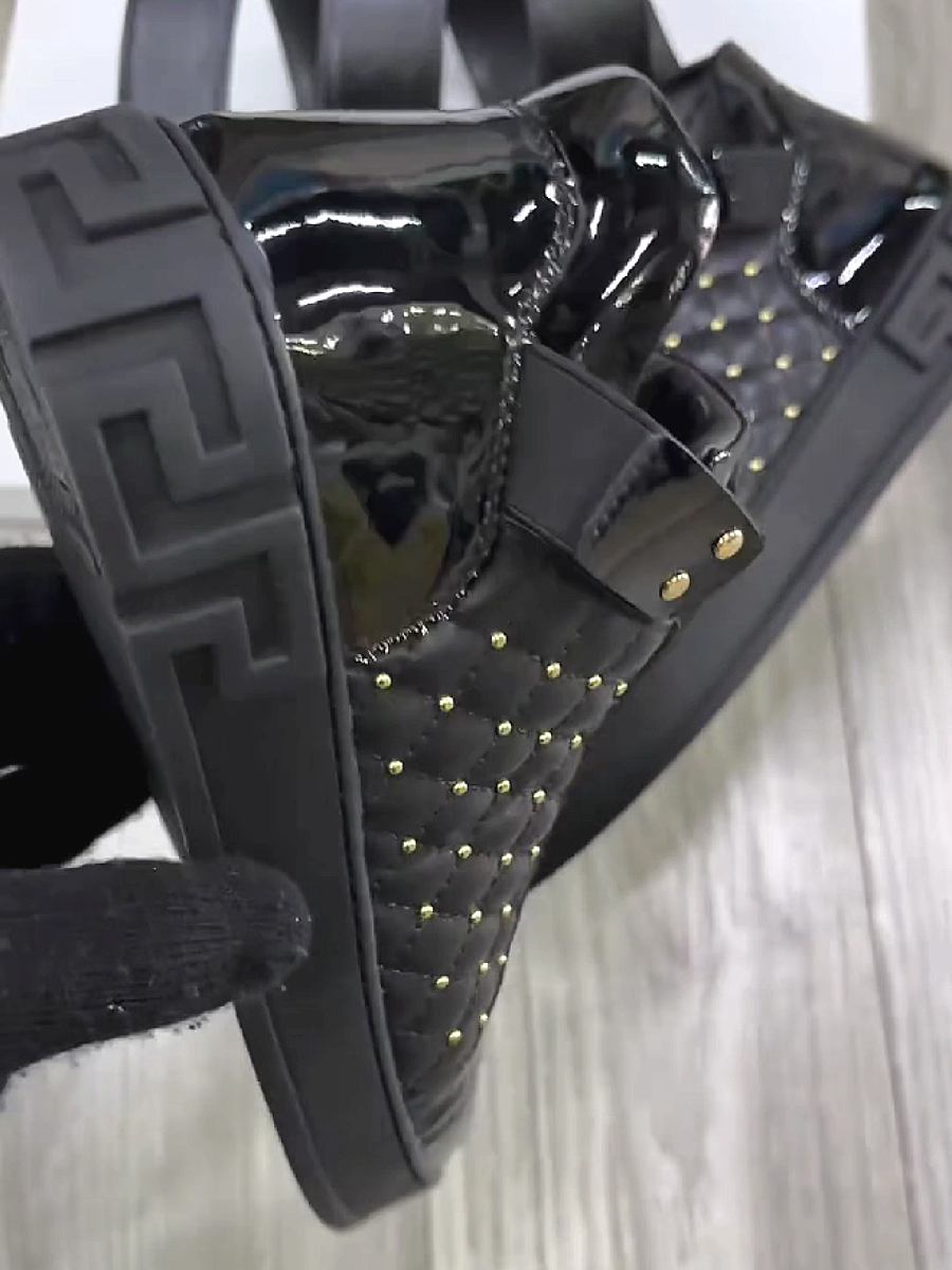 Men's Quilted Leather Sneakers with Studs and Buckle