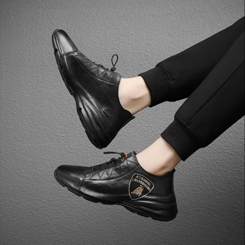 Men's Leather Lace-Up Casual Shoes with Embossed Logo
