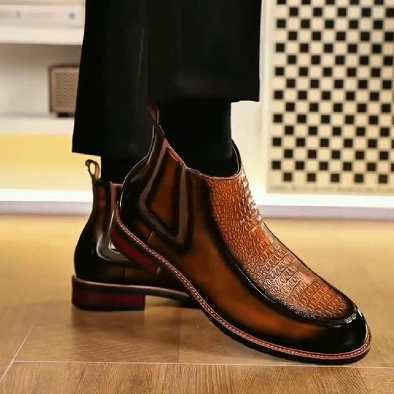 Brown Patent Leather Chelsea Boot