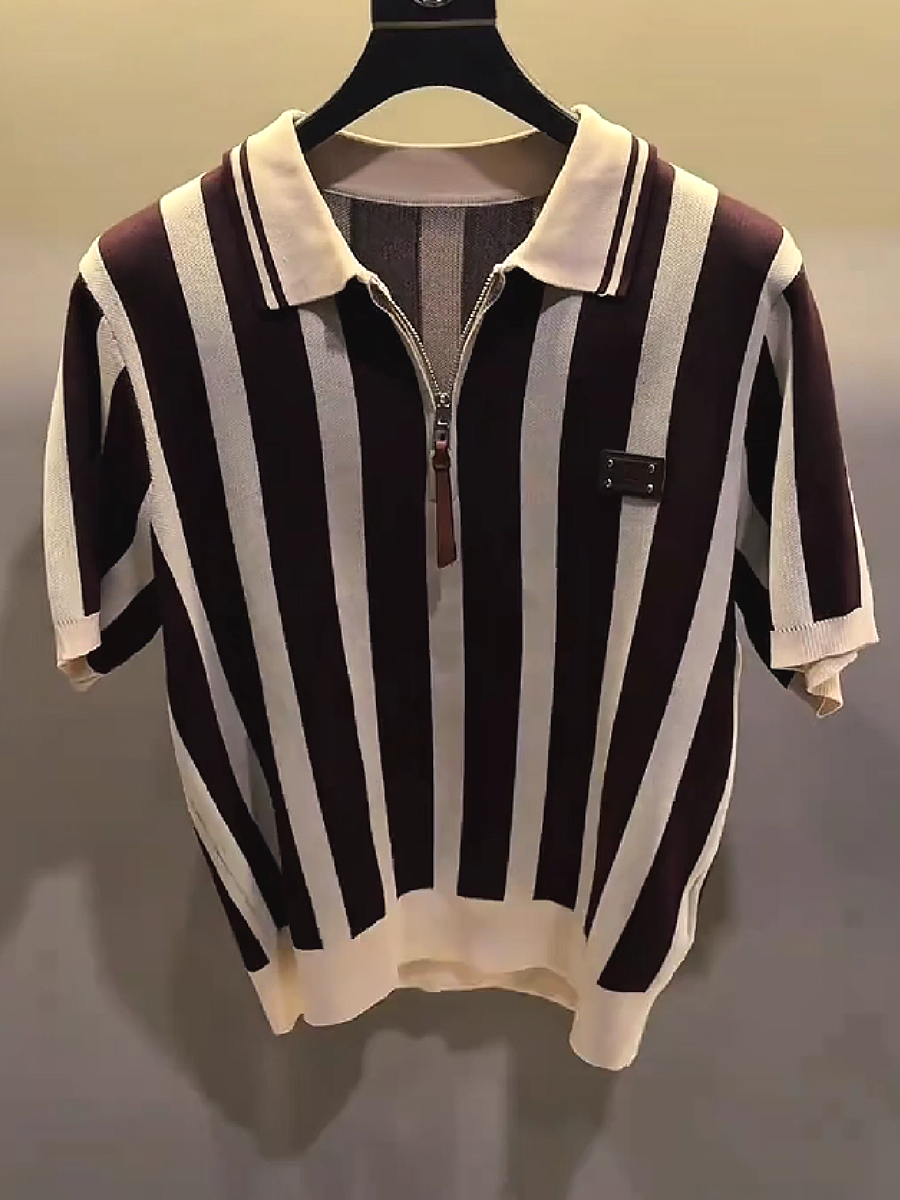 Stripe Knit Zip Polo Shirt