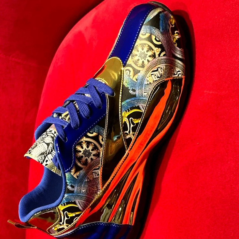 Men's Embroidered Lace-Up Casual Sneakers with Pattern