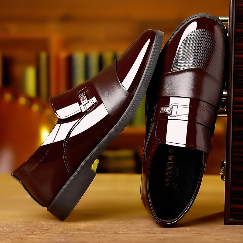 Formal Leather Loafers with Striped Buckle Design