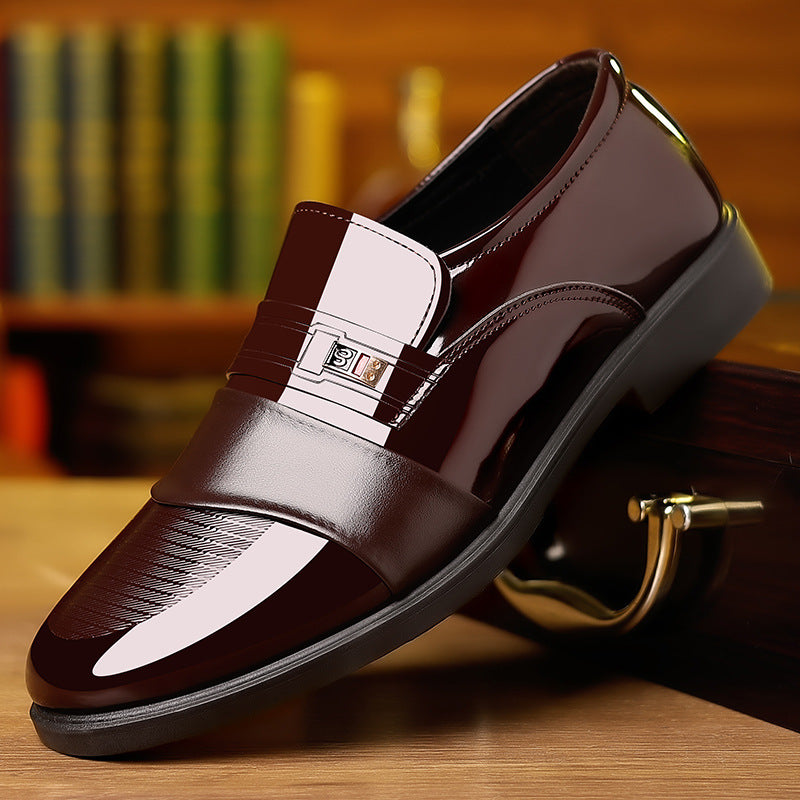 Formal Leather Loafers with Striped Buckle Design