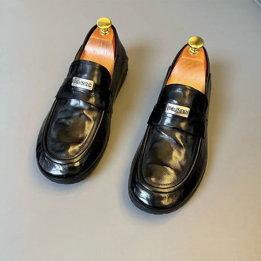 Leather Loafer Shoes with Metallic Accent Strap
