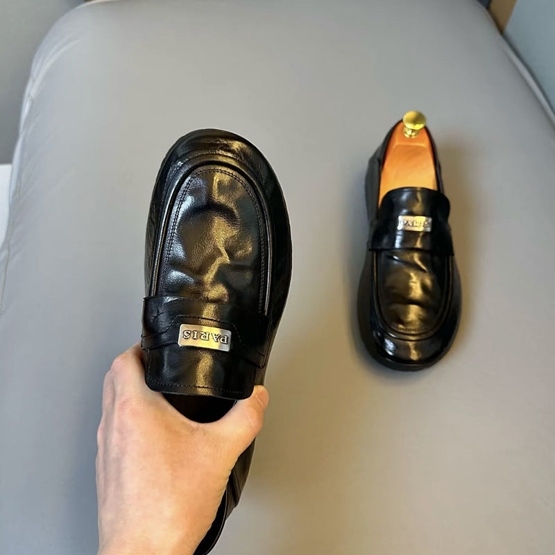 Leather Loafer Shoes with Metallic Accent Strap