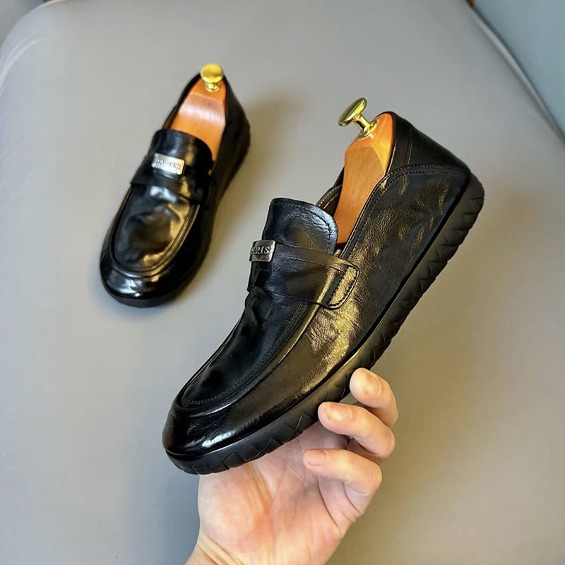 Leather Loafer Shoes with Metallic Accent Strap