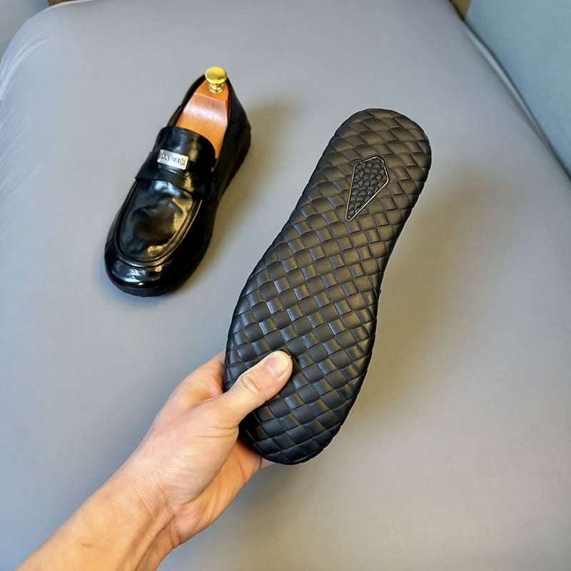 Leather Loafer Shoes with Metallic Accent Strap