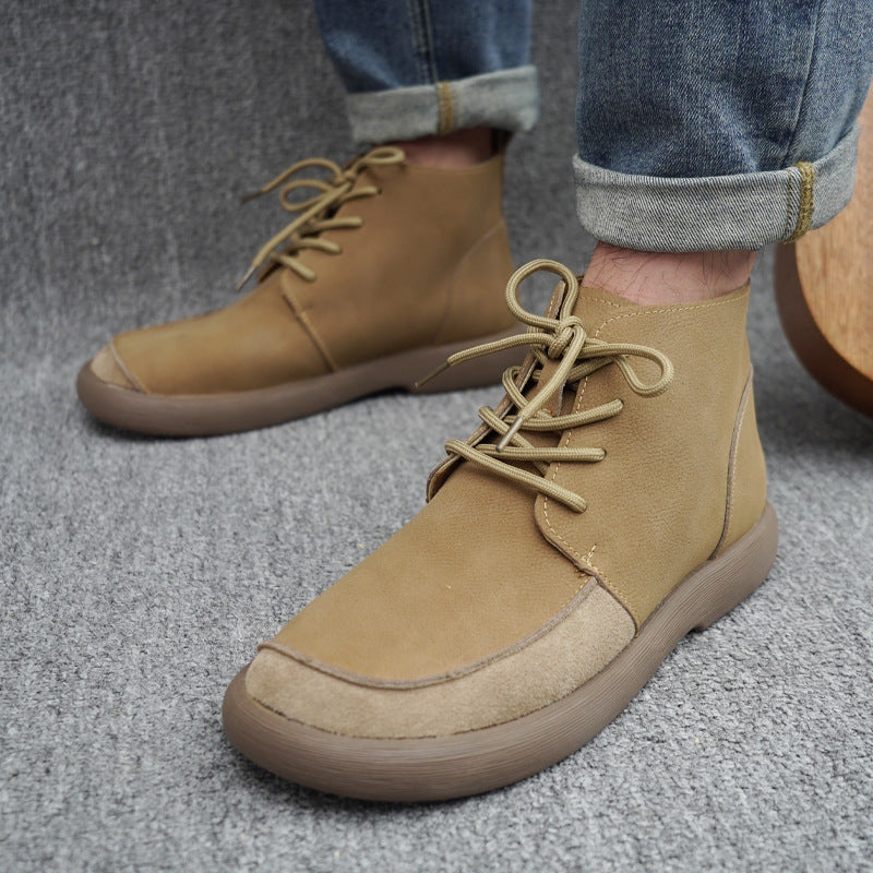 Suede Ankle Boots with Casual Lace-Up Design