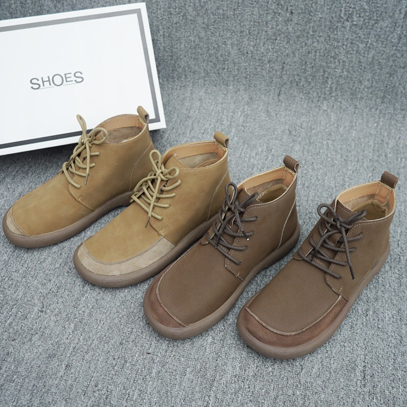 Suede Ankle Boots with Casual Lace-Up Design