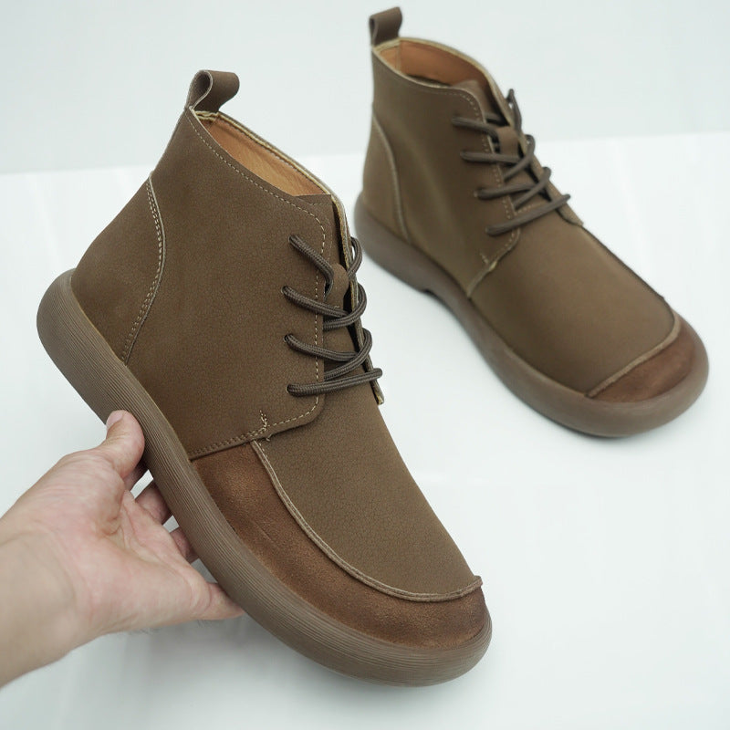 Suede Ankle Boots with Casual Lace-Up Design