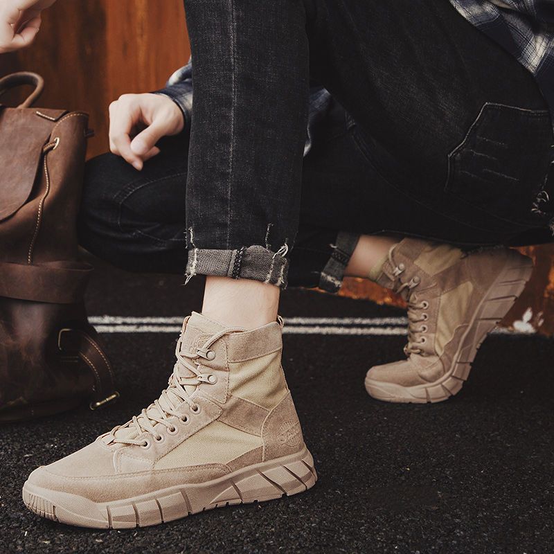 Suede High-Top Boots with Durable Tread Sole
