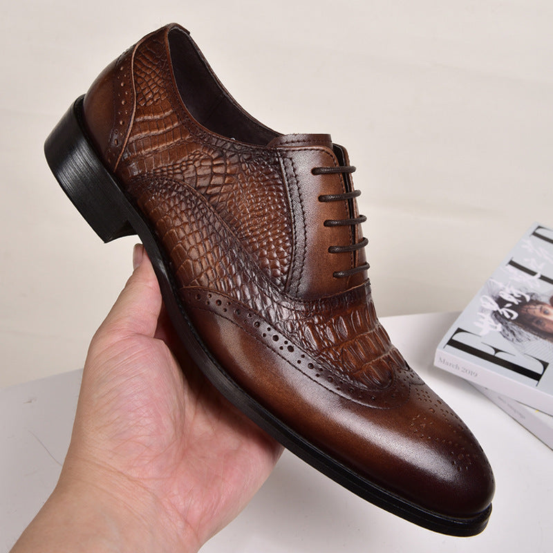 Textured Leather Oxford Shoes with Lace-Up Closure