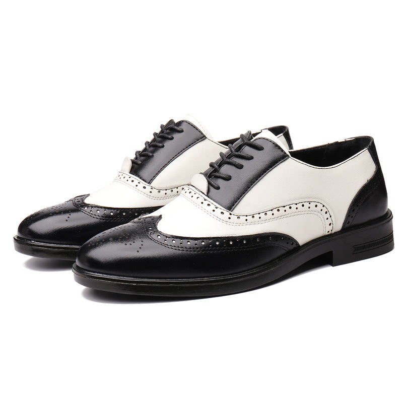 Leather Brogue Oxford Shoes with Lace-Up Closure