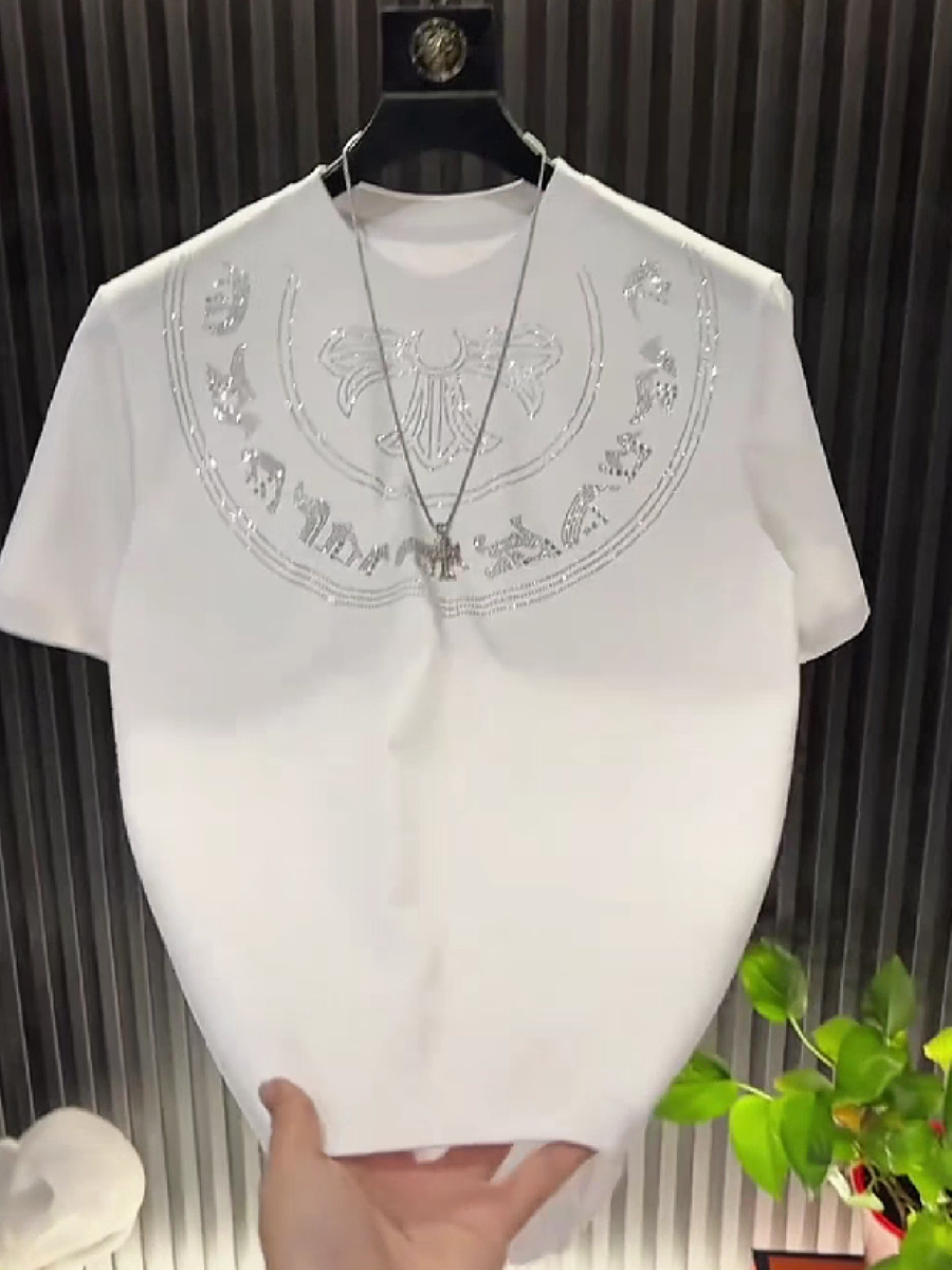 Men's White Embellished T-Shirt Top
