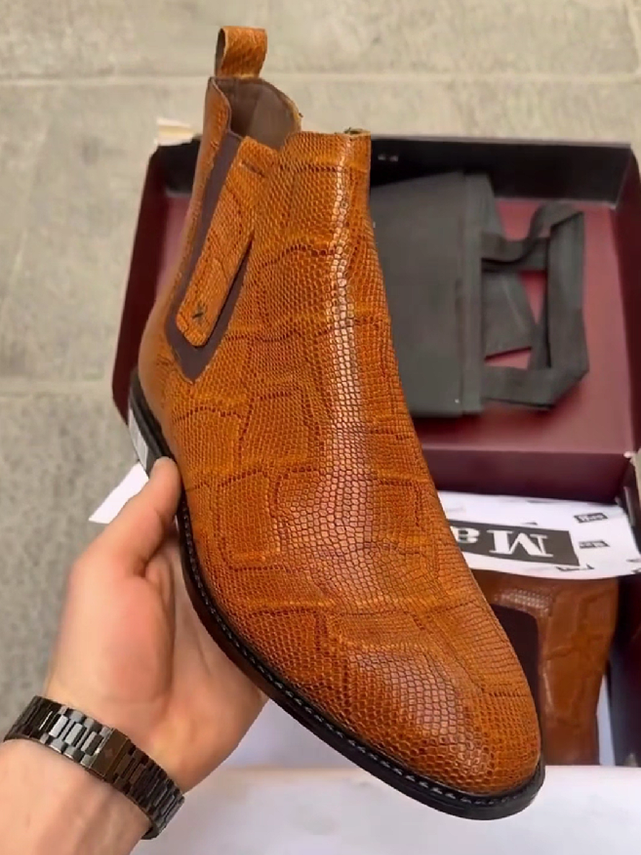 Tan Snake Print Chelsea Boot