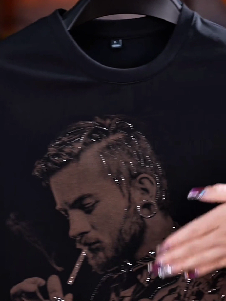 Men's Rhinestone Smoking Man Portrait T-Shirt