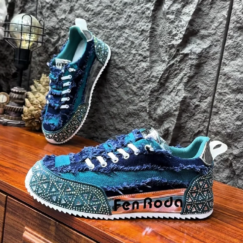 Men's Blue Tribal Print Sneaker Shoe