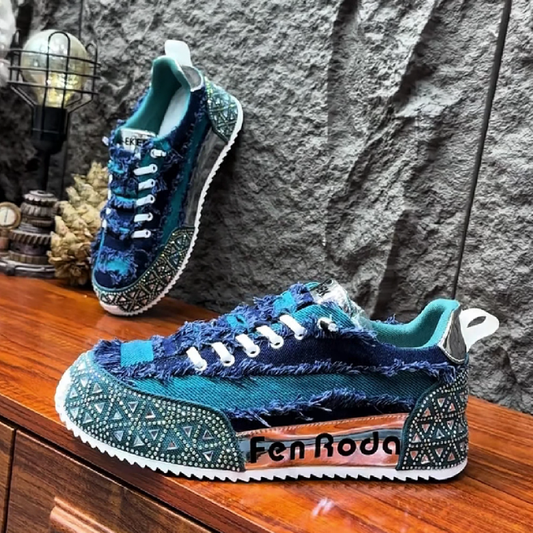 Men's Blue Tribal Print Sneaker Shoe