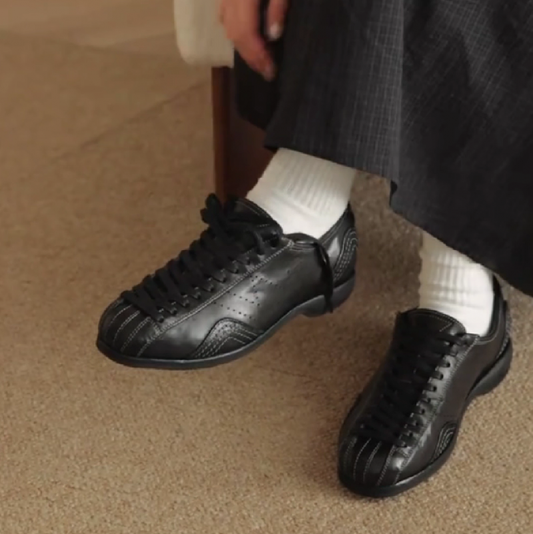 Men's Black Leather Casual Sneakers