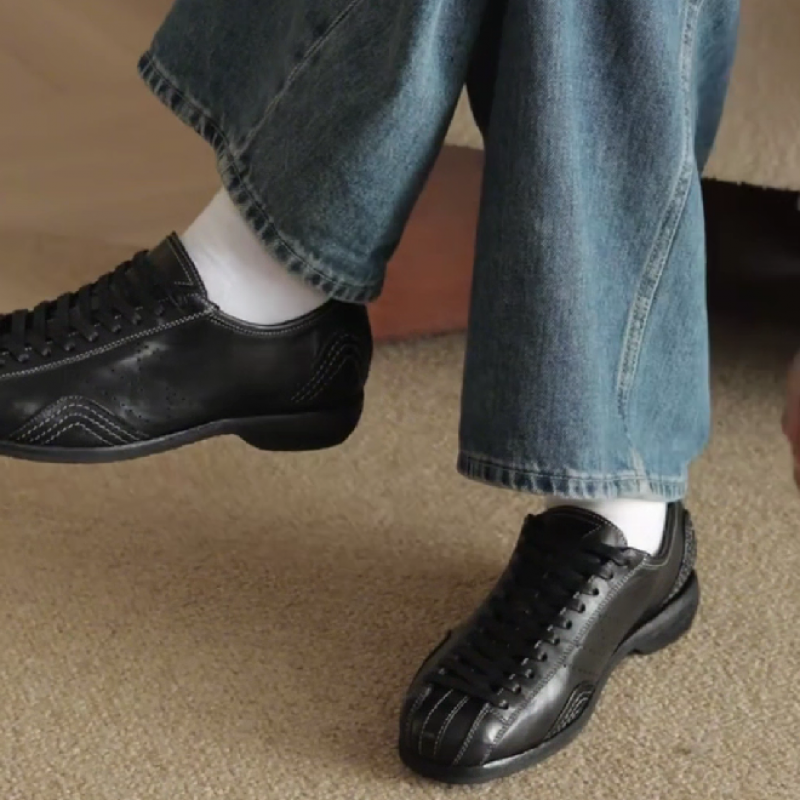 Men's Black Leather Casual Sneakers