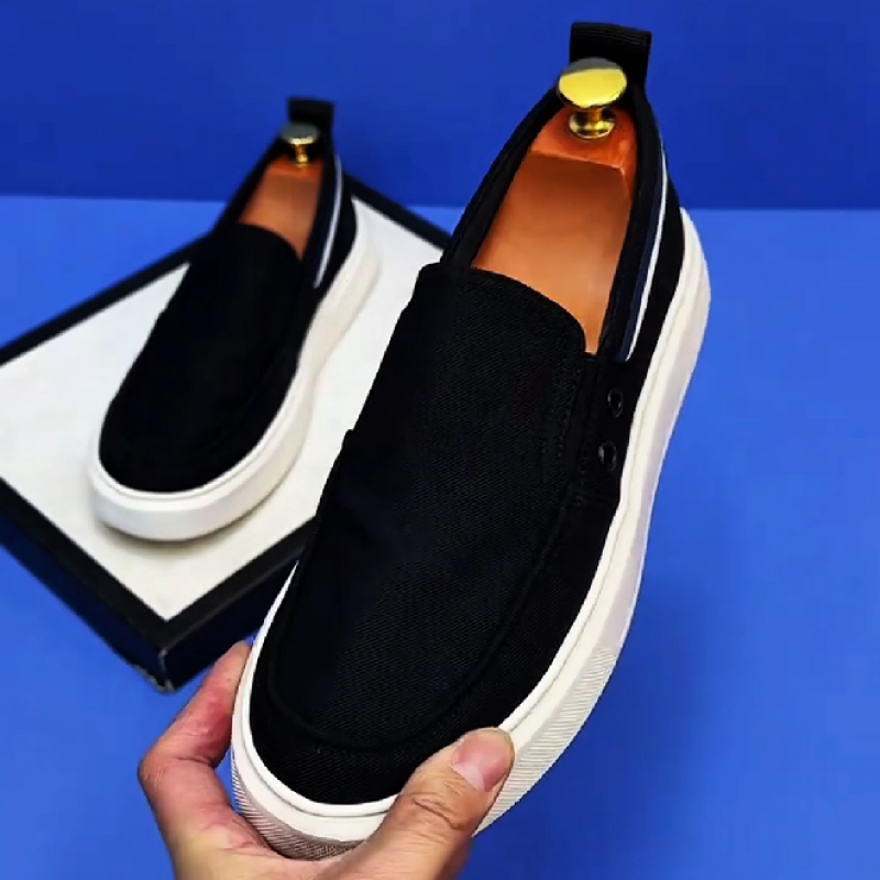 Men's Black Canvas Slip-On Sneakers