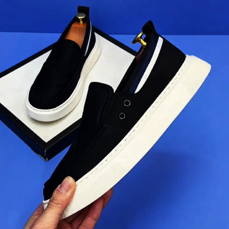 Men's Black Canvas Slip-On Sneakers